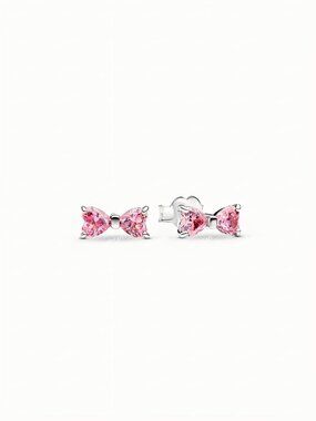 Sparkling Pink Bow Stud Earrings
